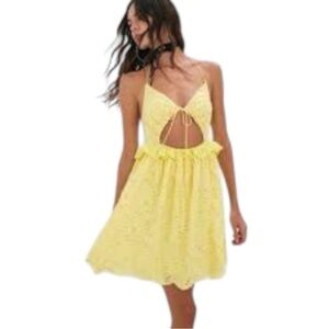 For Love & Lemons Natalia Mini Dress NWT Size Small Yellow Eyelet